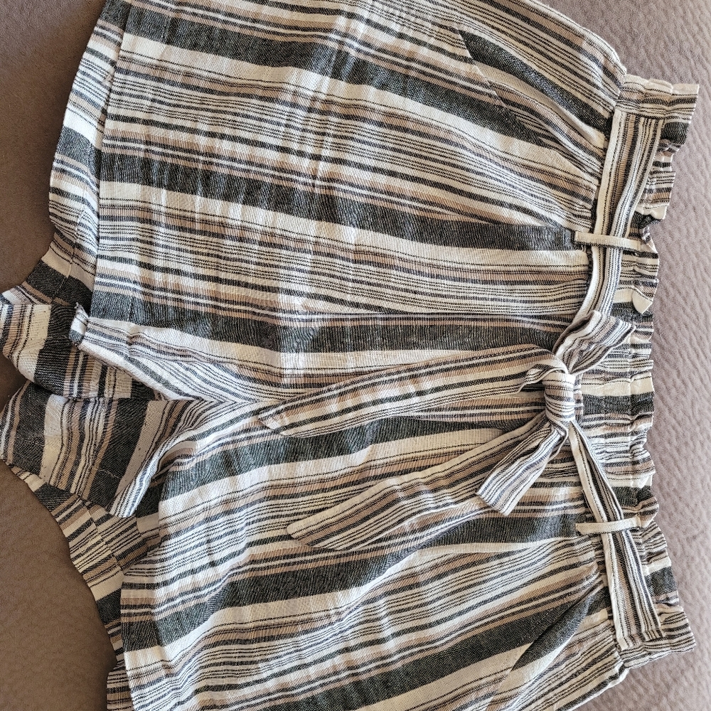 Striped Linen Paper Bag High-Waisted Shorts